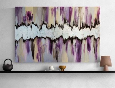 Alternate image for Lunar Rift | Original Silver Leaf Abstract Painting | Canvas Modern Wall Art | Purple Violet Cream Champagne Brown Signed Texture Artwork