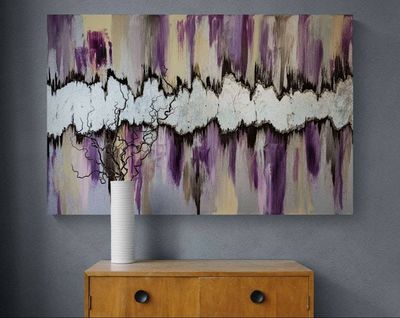 Alternate image for Lunar Rift | Original Silver Leaf Abstract Painting | Canvas Modern Wall Art | Purple Violet Cream Champagne Brown Signed Texture Artwork