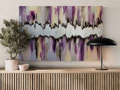 Alternate image for Lunar Rift | Original Silver Leaf Abstract Painting | Canvas Modern Wall Art | Purple Violet Cream Champagne Brown Signed Texture Artwork