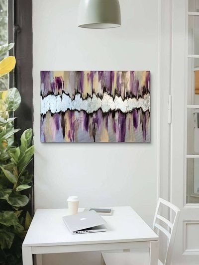 Alternate image for Lunar Rift | Original Silver Leaf Abstract Painting | Canvas Modern Wall Art | Purple Violet Cream Champagne Brown Signed Texture Artwork
