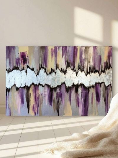 Alternate image for Lunar Rift | Original Silver Leaf Abstract Painting | Canvas Modern Wall Art | Purple Violet Cream Champagne Brown Signed Texture Artwork
