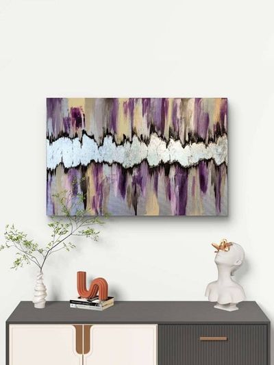 Alternate image for Lunar Rift | Original Silver Leaf Abstract Painting | Canvas Modern Wall Art | Purple Violet Cream Champagne Brown Signed Texture Artwork