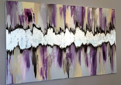 Alternate image for Lunar Rift | Original Silver Leaf Abstract Painting | Canvas Modern Wall Art | Purple Violet Cream Champagne Brown Signed Texture Artwork