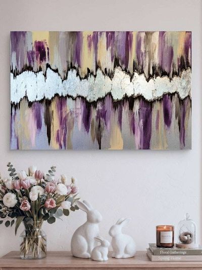 Alternate image for Lunar Rift | Original Silver Leaf Abstract Painting | Canvas Modern Wall Art | Purple Violet Cream Champagne Brown Signed Texture Artwork