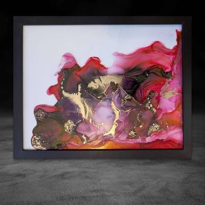 Alternate image for Gilded Crimson | Signed Alcohol Ink Painting on Glass Original | Abstract Modern Ink Art | Wall Decor Red Magenta Gold Hanging 11 x 14