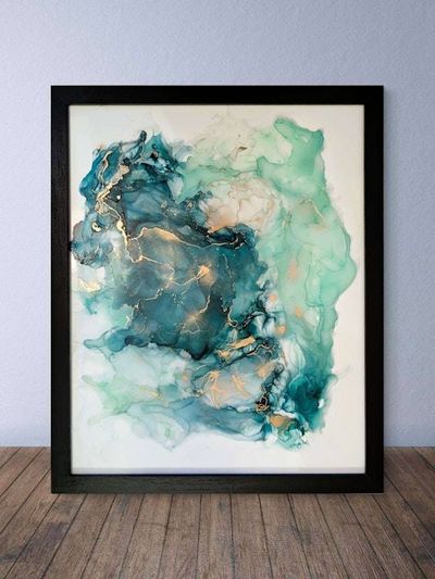 Alternate image for Malachite Flux | Signed Alcohol Ink Painting on Glass Original | Abstract Modern Luxury Ink Art | Wall Decor Green Teal Hanging 16 x 20