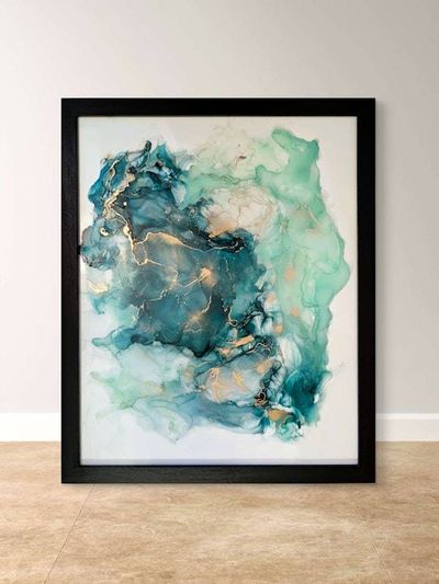 Alternate image for Malachite Flux | Signed Alcohol Ink Painting on Glass Original | Abstract Modern Luxury Ink Art | Wall Decor Green Teal Hanging 16 x 20