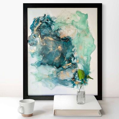 Alternate image for Malachite Flux | Signed Alcohol Ink Painting on Glass Original | Abstract Modern Luxury Ink Art | Wall Decor Green Teal Hanging 16 x 20
