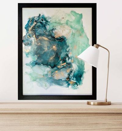Alternate image for Malachite Flux | Signed Alcohol Ink Painting on Glass Original | Abstract Modern Luxury Ink Art | Wall Decor Green Teal Hanging 16 x 20