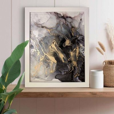 Alternate image for Noir Splendor | Signed Alcohol Ink Painting on Glass Original | Abstract Modern Luxury Ink Art | Wall Decor Black Gold Hanging 11 x 14