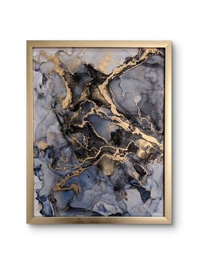 Alternate image for Midnight Marble | Signed Alcohol Ink Painting on Glass Original | Abstract Modern Ink Art | Wall Decor Navy Black Gold Hanging 11 x 14