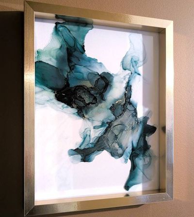Alternate image for Emerald Flux | Signed Alcohol Ink Painting on Glass Original | Abstract Modern Luxury Ink Art | Wall Decor Green Gold Hanging 11 x 14