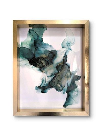 Alternate image for Emerald Flux | Signed Alcohol Ink Painting on Glass Original | Abstract Modern Luxury Ink Art | Wall Decor Green Gold Hanging 11 x 14