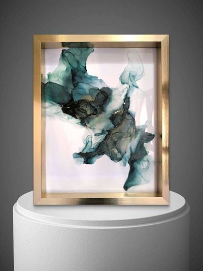 Alternate image for Emerald Flux | Signed Alcohol Ink Painting on Glass Original | Abstract Modern Luxury Ink Art | Wall Decor Green Gold Hanging 11 x 14