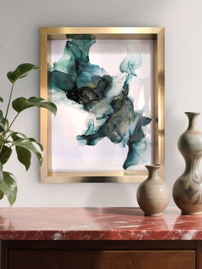 Alternate image for Emerald Flux | Signed Alcohol Ink Painting on Glass Original | Abstract Modern Luxury Ink Art | Wall Decor Green Gold Hanging 11 x 14