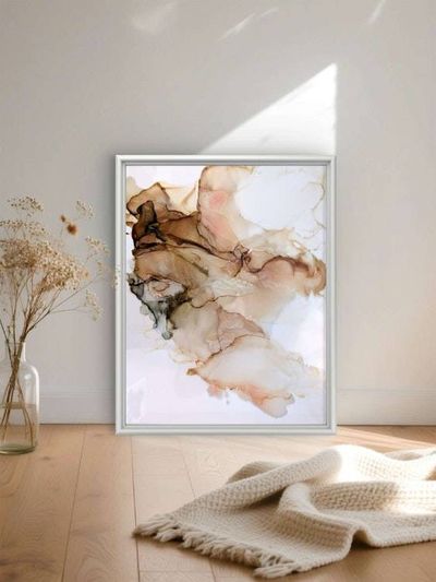 Alternate image for Caramel Drift | Signed Alcohol Ink Painting on Glass Original | Abstract Modern Luxury Ink Art | Wall Decor Brown Gold Hanging 11 x 14