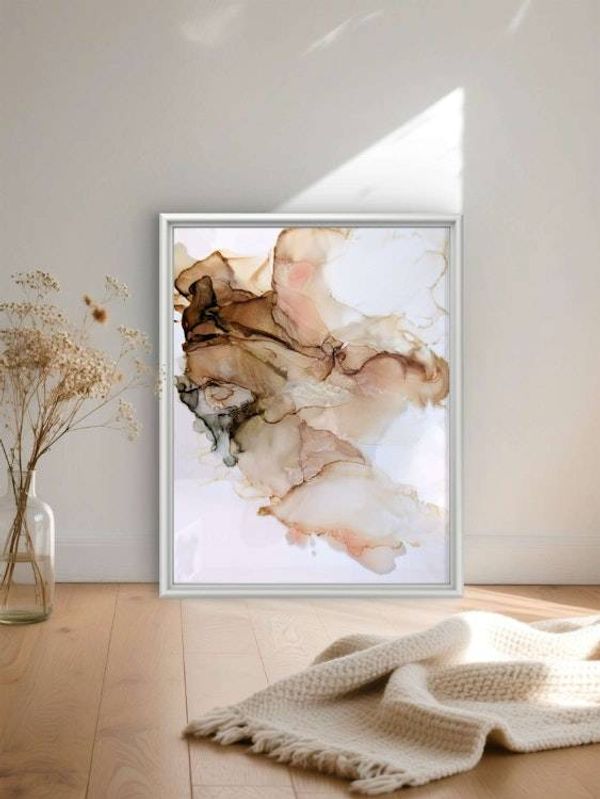 Alternate image for Caramel Drift | Signed Alcohol Ink Painting on Glass Original | Abstract Modern Luxury Ink Art | Wall Decor Brown Gold Hanging 11 x 14