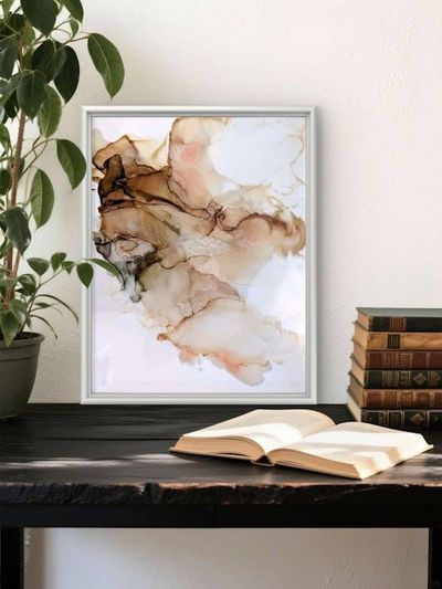 Alternate image for Caramel Drift | Signed Alcohol Ink Painting on Glass Original | Abstract Modern Luxury Ink Art | Wall Decor Brown Gold Hanging 11 x 14