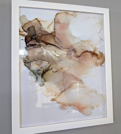 Alternate image for Caramel Drift | Signed Alcohol Ink Painting on Glass Original | Abstract Modern Luxury Ink Art | Wall Decor Brown Gold Hanging 11 x 14