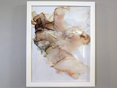 Alternate image for Caramel Drift | Signed Alcohol Ink Painting on Glass Original | Abstract Modern Luxury Ink Art | Wall Decor Brown Gold Hanging 11 x 14