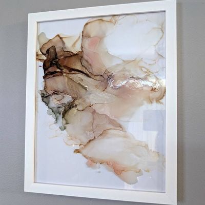 Alternate image for Caramel Drift | Signed Alcohol Ink Painting on Glass Original | Abstract Modern Luxury Ink Art | Wall Decor Brown Gold Hanging 11 x 14