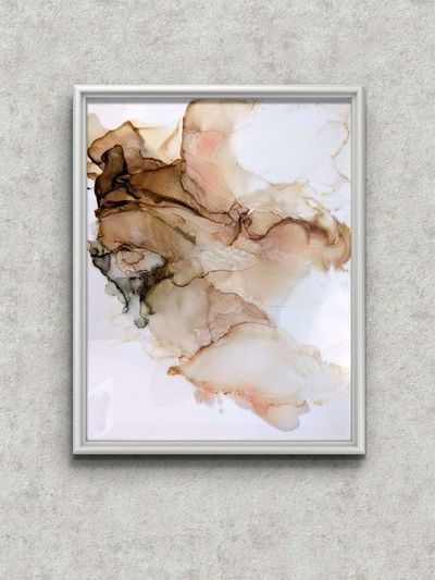 Alternate image for Caramel Drift | Signed Alcohol Ink Painting on Glass Original | Abstract Modern Luxury Ink Art | Wall Decor Brown Gold Hanging 11 x 14