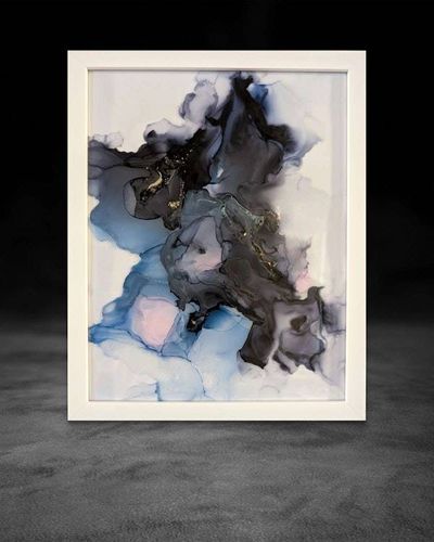 Alternate image for Pink Velvet Shadows | Signed Alcohol Ink Painting on Glass Original | Abstract Modern Luxury Ink Art | Wall Decor Artwork Hanging 11 x 14