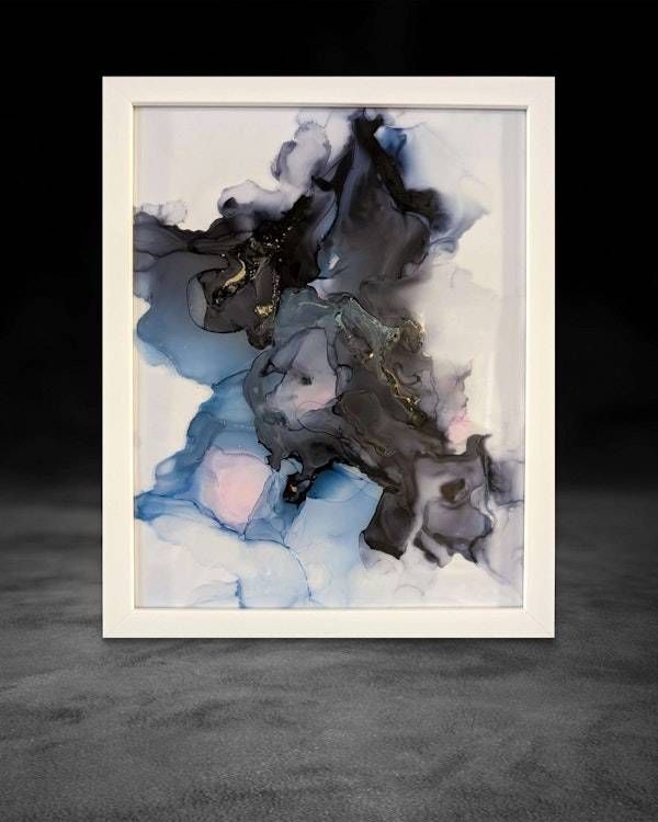 Alternate image for Pink Velvet Shadows | Signed Alcohol Ink Painting on Glass Original | Abstract Modern Luxury Ink Art | Wall Decor Artwork Hanging 11 x 14