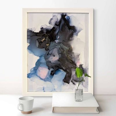 Alternate image for Pink Velvet Shadows | Signed Alcohol Ink Painting on Glass Original | Abstract Modern Luxury Ink Art | Wall Decor Artwork Hanging 11 x 14