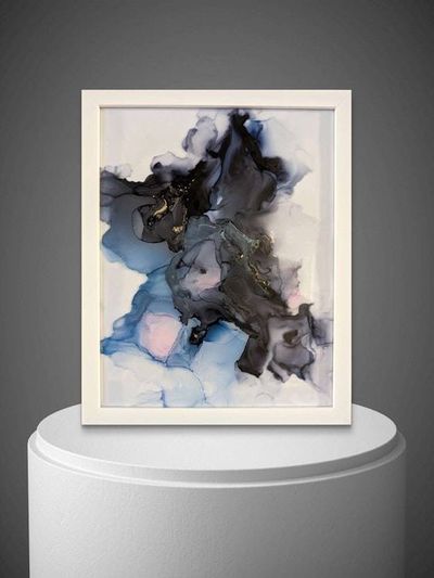 Alternate image for Pink Velvet Shadows | Signed Alcohol Ink Painting on Glass Original | Abstract Modern Luxury Ink Art | Wall Decor Artwork Hanging 11 x 14