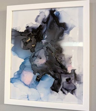 Alternate image for Pink Velvet Shadows | Signed Alcohol Ink Painting on Glass Original | Abstract Modern Luxury Ink Art | Wall Decor Artwork Hanging 11 x 14