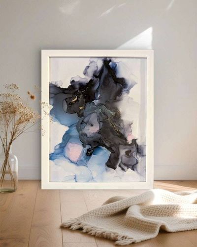 Alternate image for Pink Velvet Shadows | Signed Alcohol Ink Painting on Glass Original | Abstract Modern Luxury Ink Art | Wall Decor Artwork Hanging 11 x 14