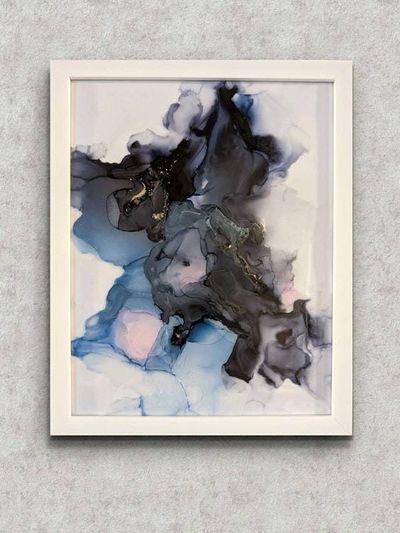Alternate image for Pink Velvet Shadows | Signed Alcohol Ink Painting on Glass Original | Abstract Modern Luxury Ink Art | Wall Decor Artwork Hanging 11 x 14