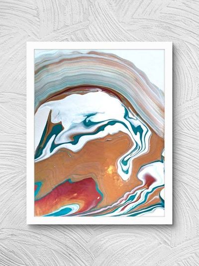 Primary image for Copper Pools| Signed Original Abstract Painting | Modern Pour Art Minimalist Red Green Copper | Small Artwork 11 x 14