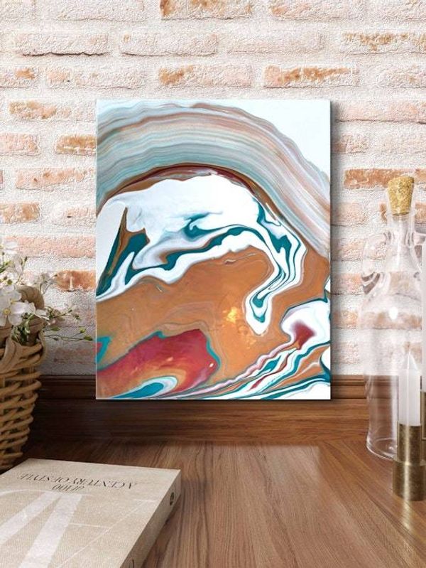 Alternate image for Copper Pools| Signed Original Abstract Painting | Modern Pour Art Minimalist Red Green Copper | Small Artwork 11 x 14