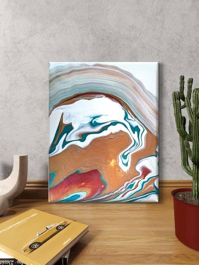 Alternate image for Copper Pools| Signed Original Abstract Painting | Modern Pour Art Minimalist Red Green Copper | Small Artwork 11 x 14