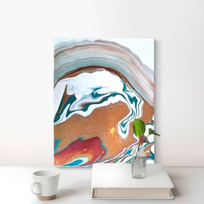 Alternate image for Copper Pools| Signed Original Abstract Painting | Modern Pour Art Minimalist Red Green Copper | Small Artwork 11 x 14