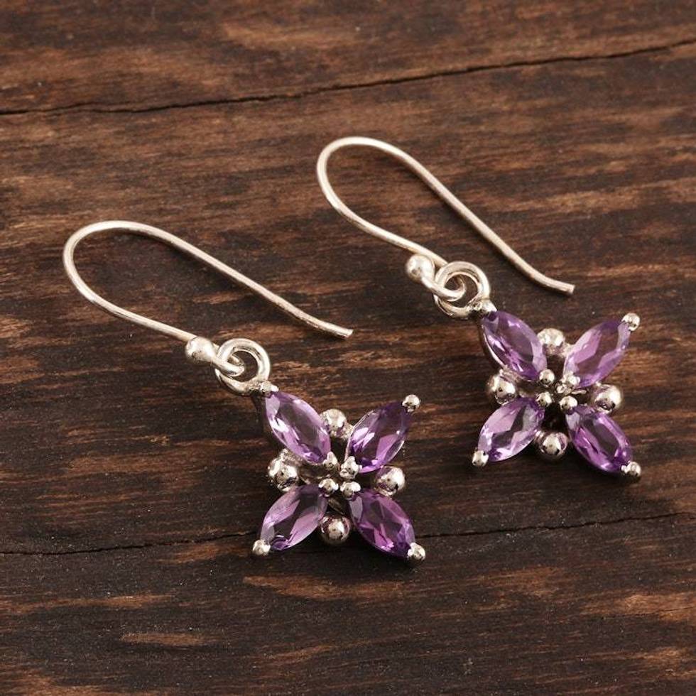 Two Carat Amethyst and Sterling Silver Dangle Earrings 'Twinkling Lilac'