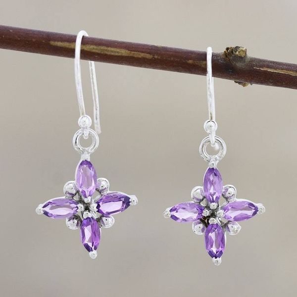 Alternate image for Two Carat Amethyst and Sterling Silver Dangle Earrings Twinkling Lilac
