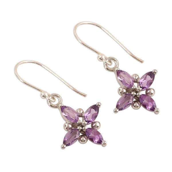 Alternate image for Two Carat Amethyst and Sterling Silver Dangle Earrings Twinkling Lilac