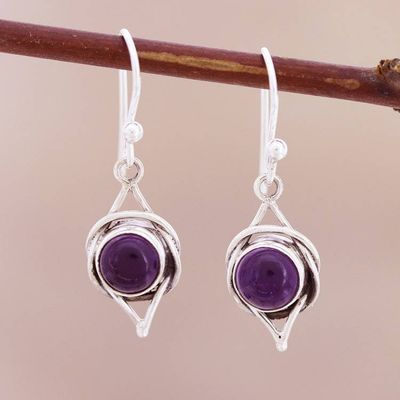 Alternate image for Amethyst and Sterling Silver Earrings from India Intricate Twirl in Purple