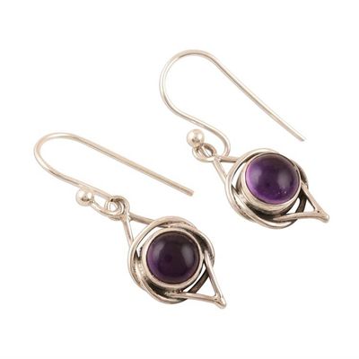 Alternate image for Amethyst and Sterling Silver Earrings from India Intricate Twirl in Purple