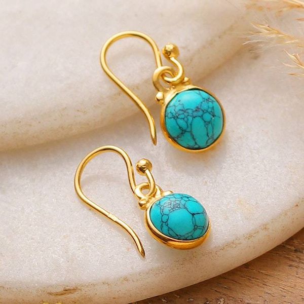 Alternate image for Gold-Plated Dangle Earrings with Reconstituted Turquoise Gem Happy Sheen