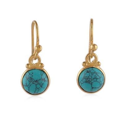 Alternate image for Gold-Plated Dangle Earrings with Reconstituted Turquoise Gem Happy Sheen