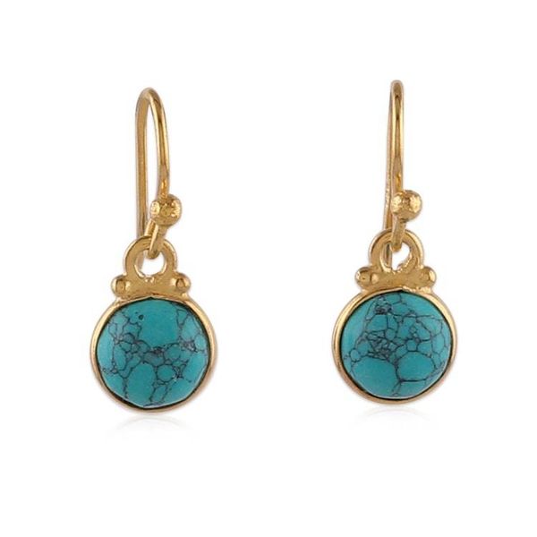 Alternate image for Gold-Plated Dangle Earrings with Reconstituted Turquoise Gem Happy Sheen