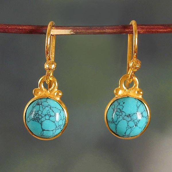 Alternate image for Gold-Plated Dangle Earrings with Reconstituted Turquoise Gem Happy Sheen