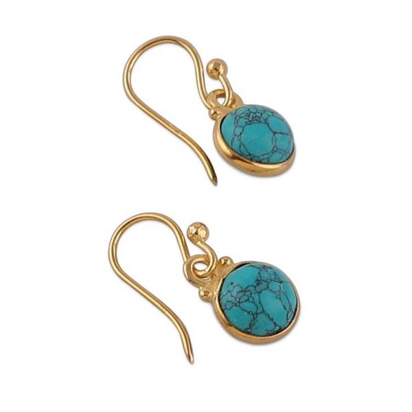 Alternate image for Gold-Plated Dangle Earrings with Reconstituted Turquoise Gem Happy Sheen