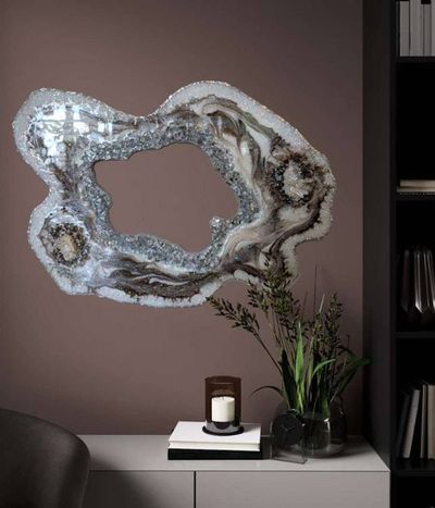 Alternate image for Large Brown Marble Resin Geode Freeform Sculpture Painting | Aura Quartz Glitter Irregular Neutral White Agate Original Signed Art 30