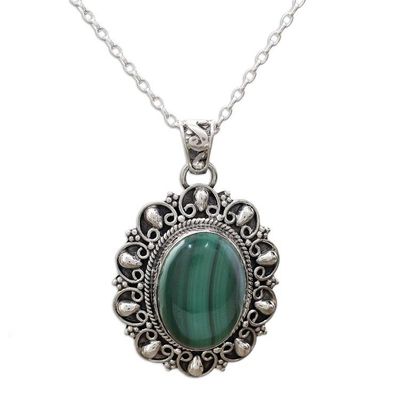 Alternate image for Malachite and Sterling Silver Pendant Necklace from India Sophisticated in Green