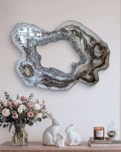 Alternate image for Large Brown Marble Resin Geode Freeform Sculpture Painting | Aura Quartz Glitter Irregular Neutral White Agate Original Signed Art 30